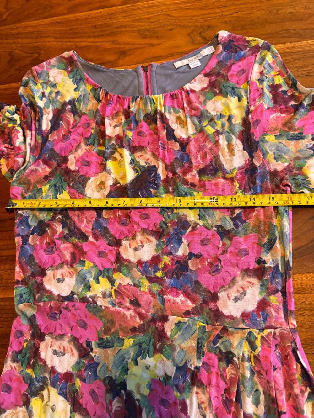 Boden Floral Bright Watercolor Jersey Dress with gathered waist detail Sz 10 US* - Picture 8 of 10
